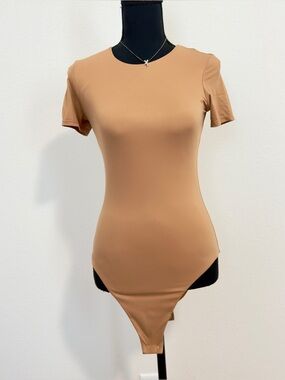 Victoria's Secret Short-Sleeve Bodysuit in Camel Tan